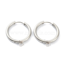 201 Stainless Steel Huggie Hoop Earring Findings, with Horizontal Loop and 316 Surgical Stainless Steel Pin, Stainless Steel Color, 24x21x2.5mm, Hole: 2.5mm, Pin: 1mm(STAS-P283-01H-P)