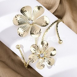 Flower Alloy Arm Cuff Bangles for Girl Women, with Rhinestone, Golden, Inner Diameter: 3-1/4 inch(8.15cm)(AJEW-A063-01A-G)