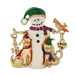 Christmas Alloy Colorful Rhinestone Brooches, Christmas Enamel Pins, Snowman, 48x45mm(JEWB-U009-10I)