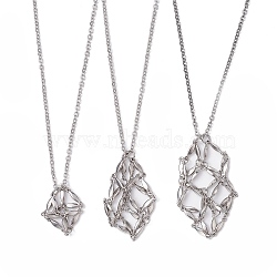 3Pcs 3 Style 304 Stainless Steel & Brass Macrame Pouch Empty Stone Holder for Pendant Necklaces Making, Platinum & Stainless Steel Color, 17.72~29.53 inch(45~75cm), 1Pc/style(NJEW-JN04443)