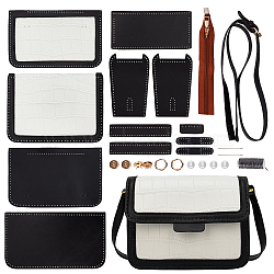 DIY Women's Crossbody Bag Making Kits, including Imitation Leather Fabrics, Alloy Findings, Magnetic Clasp, Needle, Thread, Black, 14x20x6cm(DIY-WH0304-676B)