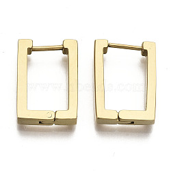 304 Stainless Steel Huggie Hoop Earrings, Angular Hoop Earrings, Rectangle, Real 18K Gold Plated, 17x12x3mm, Pin: 1mm(X-STAS-R115-21G)