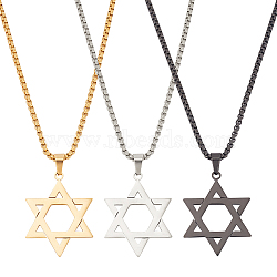 3Pcs 3 Colors 304 Stainless Steel Pendant Necklaces Set, Star of David, Mixed Color, 23.62 inch(60cm), 1Pc/color(NJEW-AN0001-82)