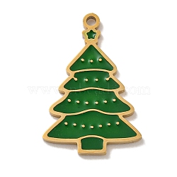 Christmas Theme 304 Stainless Steel Enamel Charms, Real 14K Gold Plated, Christmas Tree, 17.5x11.5x1mm, Hole: 1mm(STAS-Z093-02B)