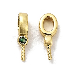 Brass Micro Pave Cubic Zirconia Cup Pearl Peg Bails Pin Pendants, Long-Lasting Plated, Cadmium Free & Lead Free, Real 18K Gold Plated, Green, 10.5x4x2mm, Hole: 3x2mm, Pin: 0.8mm(KK-S397-01B)