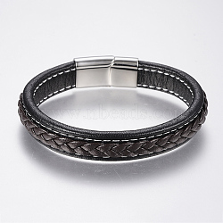 Braided Leather Cord Bracelets, with 304 Stainless Steel Magnetic Clasps, Colorful, 8-5/8 inch(220mm), 29x14x8mm(BJEW-H561-07C)