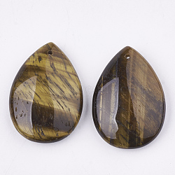 Natural Tiger Eye Pendants, teardrop, 34~35.5x24~25x9mm, Hole: 1mm(G-S336-72G)