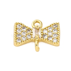 Brass Clear Cubic Zirconia Connector Charms/Links, Real 14K Gold Plated, Bowknot, 9x11.5x3.5mm, Hole: 1.2mm(FIND-L019-07G-06)