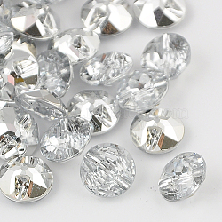 Taiwan Acrylic Rhinestone Buttons, Faceted, 1-Hole, Flat Round, White, 21x9mm, Hole: 1.5mm(BUTT-F020-21mm-02)