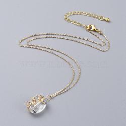 Glass Pendant Necklaces, with Copper Wire, Brass Cable Chains, Chain Extender and Lobster Claw Clasp, with Cardboard Packing Box, Oval, Clear, 15.3 inch(39cm)(NJEW-JN02587-04)