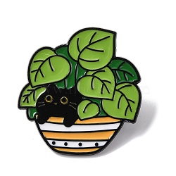 Cat Hiding in Bonsai Enamel Pins, Alloy Lapel Pin Backs for Backpack Clothes, Black, Green, 30x29mm(JEWB-B032-02EB-02)