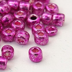 Glass Seed Beads, Dyed Colors, Round, Magenta, Size: about 4mm in diameter, hole:1.5mm(E06900F4)