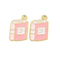 Golden Plated Alloy Enamel Pendants, Cadmium Free & Lead Free, Book Charm, Pink, 17x11x1mm, Hole: 1.6mm(X-ENAM-Z017-12G-03)