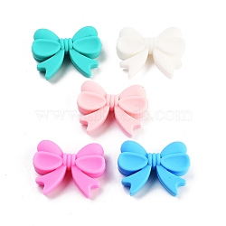 Silicone Beads, Chewing Beads For Teethers, DIY Nursing Necklaces Making, Bowknot, Mixed Color, 21x27x8mm, Hole: 2mm(SIL-I003-01)