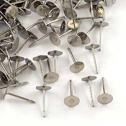 Non-Tarnish 316 Surgical Stainless Steel Flat Round Blank Peg Stud Earring Settings, Stainless Steel Color, Tray: 3mm, 10mm, Pin: 0.7mm(STAS-R073-06G)