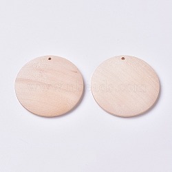 Unfinished Blank Wood Pendants, Flat Round, BurlyWood, 24.8x4.7mm, Hole: 2mm(WOOD-WH0098-60A)