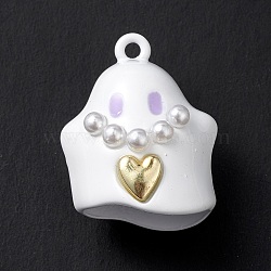 Halloween Spray Painted Alloy Pendants, with Plastic Pearls, Ghost Charm, White, 24x20x16mm, Hole: 2mm(PALLOY-R139-02B-01)
