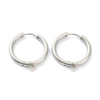 201 Stainless Steel Huggie Hoop Earring Findings, with Horizontal Loop and 316 Surgical Stainless Steel Pin, Stainless Steel Color, 24x21x2.5mm, Hole: 2.5mm, Pin: 1mm