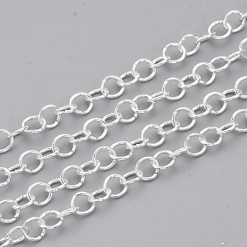 304 Stainless Steel Rolo Chains, Belcher Chain, Unwelded, with Spool, Silver Color Plated, 4x0.6mm, about 164.04 Feet(50m)/roll