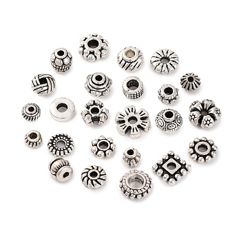 Elite 1200Pcs 24 Styles Tibetan Style Alloy Spacers Beads, Lead Free & Nickel Free & Cadmium Free, Gear & Rondelle & Barrel, Mixed Shapes, Antique Silver, 4~8mm, Hole: 1~3.5mm, 50pcs/style