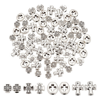 8 bags 4 styles Tibetan Style Alloy Beads, Cross, Antique Silver, 5.5~8.5x6~7.5x4~4.5mm, Hole: 1.6~2mm,4 styles, 2bags/style, 10bags, 10pcs/bag