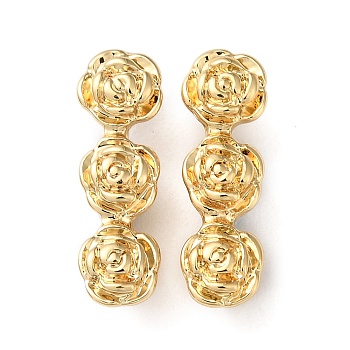 Brass Multi-Strand Links, Long-Lasting Plated, Lead Free & Cadmium Free, Rose Flower Connector, Real 18K Gold Plated, 17.5x6x5mm, Hole: 1.2mm