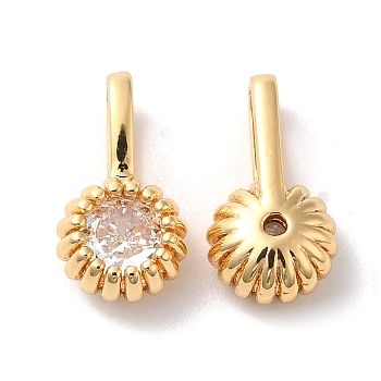 Brass with Glass Charms, Flower, Real 18K Gold Plated, Clear, 11.5x6x3.5mm, Hole: 2x5mm