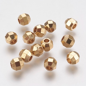Faceted Brass Beads, Round, Raw(Unplated), 5mm, Hole: 2mm