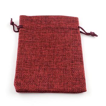 Burlap Packing Pouches Drawstring Bags, Dark Red, 18x13cm