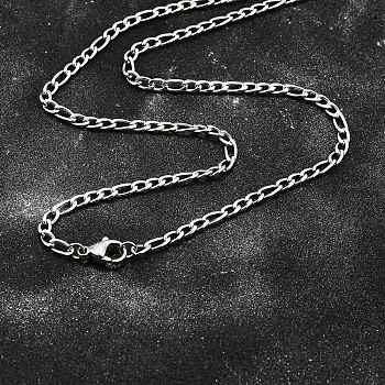 Tarnish Resistant 304 Stainless Steel Figaro Chain Necklace Making, Stainless Steel Color, 17.91 inch(45.5cm), 3mm