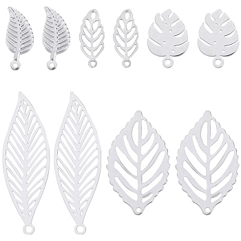 100Pcs 5 Styles 304 & 201 & 316 Surgical Stainless Steel Pendants, Leaf, Stainless Steel Color, 13~32x5~14x0.2~1mm, Hole: 0.5~1.4mm, 20pcs/style