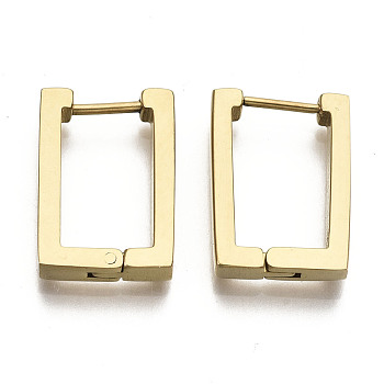 304 Stainless Steel Huggie Hoop Earrings, Angular Hoop Earrings, Rectangle, Real 18K Gold Plated, 17x12x3mm, Pin: 1mm