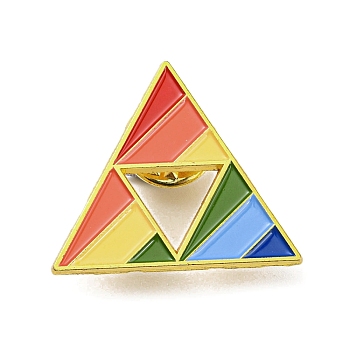 Golden Alloy Brooch, Enamel Pins, Flat Rainbow Pyramid, Colorful, 26.5x30.5x1.5mm