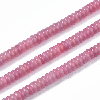 Natural White Jade Beads Strands, Dyed, Rondelle, Pink, 4~5x1.5mm, Hole: 0.8mm, about 225~227pcs/strand, 14.96~15.35 inch(38~39cm)