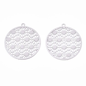 201 Stainless Steel Filigree Pendants, Etched Metal Embellishments, Flower of Life, Stainless Steel Color, 21.5x20x0.3mm, Hole: 1.2mm