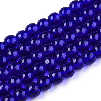 Transparent Glass Beads Strands, Round, Dark Blue, 4~4.5mm, Hole: 0.8mm, about 97~99pcs/strand, 14.76 inch~14.96 inch(37.5~38cm)