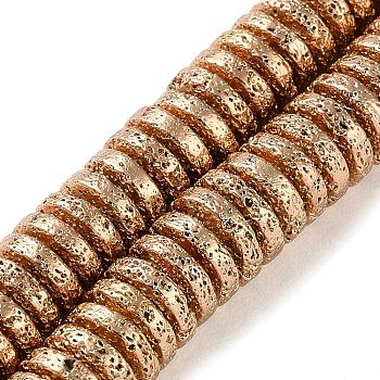 Electroplated Natural Lava Rock Beads Strands, Disc, Heishi Beads, Light Gold Plated, 10x3mm, Hole: 1.5mm, about 125pcs/strand, 15.91''(40.4cm)