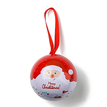 Tinplate Round Ball Candy Storage Favor Boxes, Christmas Metal Hanging Ball Gift Case, Santa Claus, 16x6.8cm