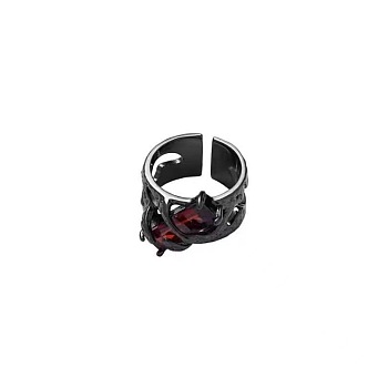 Alloy & Glass Cuff Rings for Women Men, Gunmetal, 15~20mm