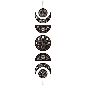 Moon Phase Wood Hanging Wall Decorations, with Cotton Thread Tassels, for Home Wall Decorations, Moon, 790mm