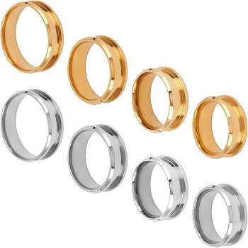 8Pcs 8 Style 201 Stainless Steel Grooved Finger Ring Settings, Ring Core Blank, for Inlay Ring Jewelry Making, Golden & Stainless Steel Color, 1pc/color