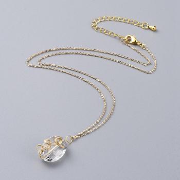 Glass Pendant Necklaces, with Copper Wire, Brass Cable Chains, Chain Extender and Lobster Claw Clasp, with Cardboard Packing Box, Oval, Clear, 15.3 inch(39cm)