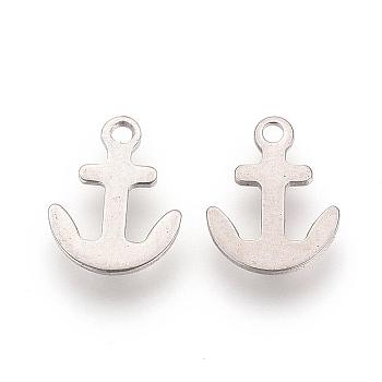 304 Stainless Steel Pendants, Anchor, Stainless Steel Color, 12x9x0.5mm, Hole: 1.5mm
