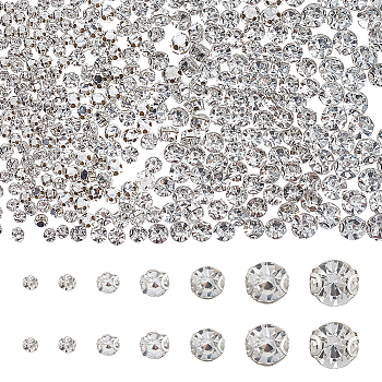 700Pcs 7 Style Sew on Rhinestone, Glass Crystal Rhinestone, Multi-Strand Links, with Brass Prong Setting, Platinum, 4~10x2.5~8mm, Hole: 1~1.5mm, 100pcs/style