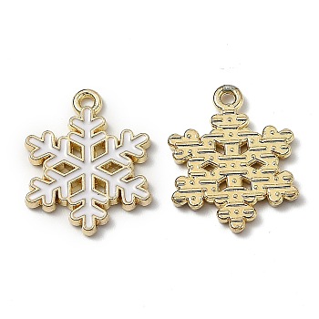 Alloy Enamel Pendants, for Christmas, Snowflake, White, Golden, 20.5x16x1.7mm, Hole: 1.5mm