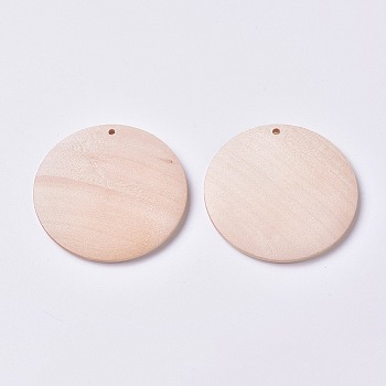 Unfinished Blank Wood Pendants, Flat Round, BurlyWood, 24.8x4.7mm, Hole: 2mm