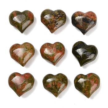 Natural Unakite Beads, Heart, 13~14x14~15x8~9mm, Hole: 1.6~1.8mm