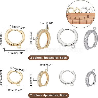 SUPERFINDINGS 16Pcs 4 Style Brass Micro Pave Cubic Zirconia Huggie Hoop Earring Findings(FIND-FH0004-02)-2