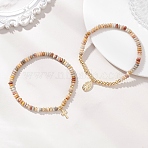 2Pcs Natural Crazy Agate Beads Stretch Bracelets, 304 Stainless Steel Cross Charms Bracelets for Women, Cross & Virgin Mary, Inner Diameter: 2.17~2.28 inch(5.5~5.8cm)(BJEW-JB13415-04)