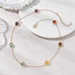 7 Chakra Natural Mixed Stone Round Beads Brass Cable Chain Necklaces, Healing Crystal Necklaces for Yoga Meditation, Golden, 17.44 inch(44.3cm)(NJEW-TA00235)
